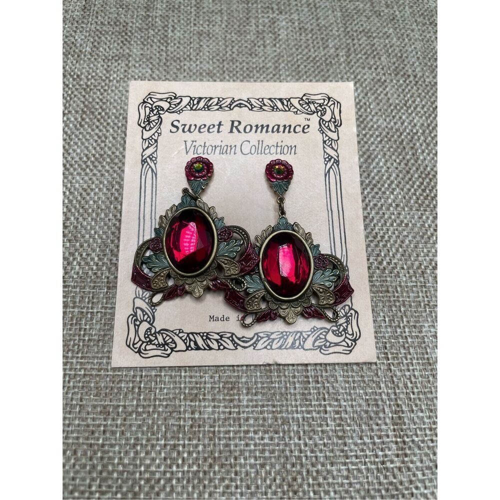 Vintage Sweet Romance Red Stone Drop Post Earrings Victorian Collection